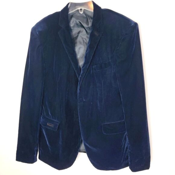 Bagozza Midnight Blue Velour Mens Blazer US Size 44 EU Size 54 - Picture 3 of 14